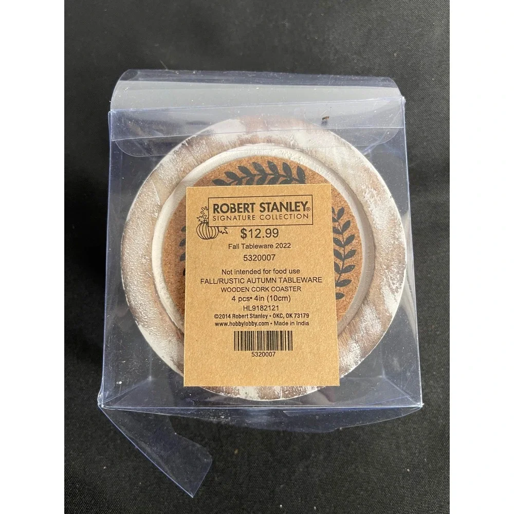 Robert Stanley Signature Collection Fall Rustic Wooden Cork Coaster‎ Set 4pc